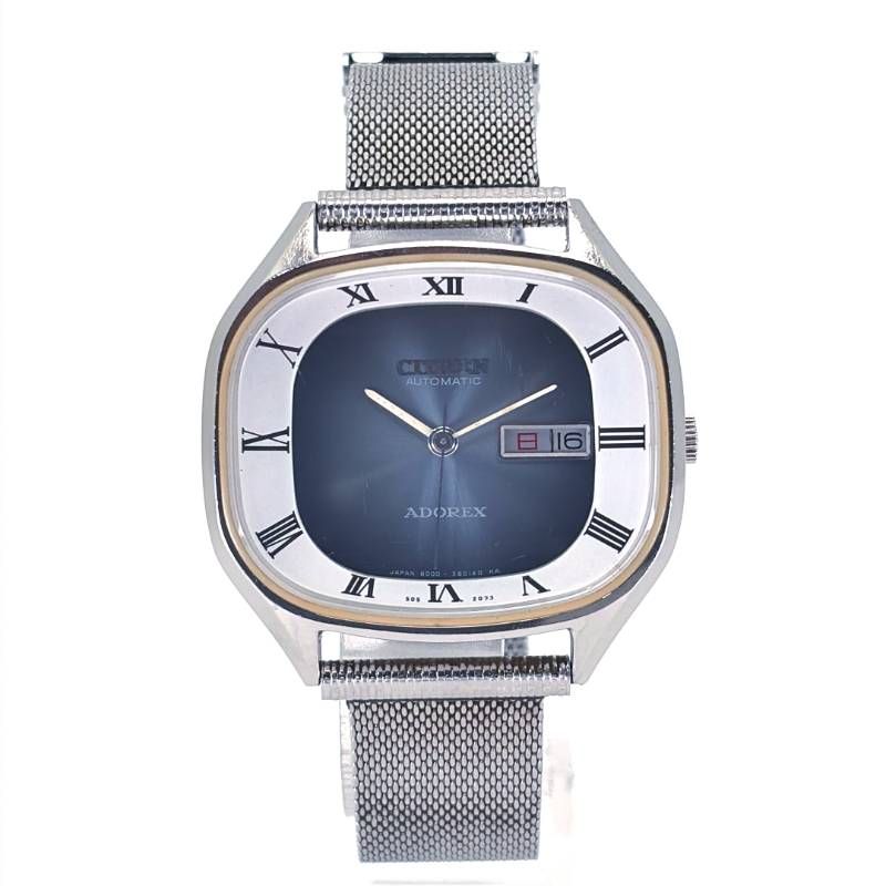 【ヴィンテージ】CITIZEN シチズン／ADOREX アドレックス 4-380151 E／自動巻き／ステンレス／シルバー・ネイビー