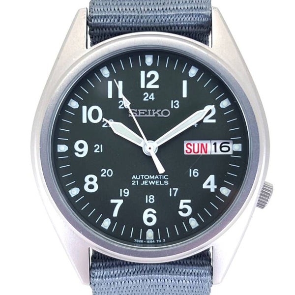 【ベルト新品交換】SEIKO セイコー／ミリタリー 7S26-00D0／自動巻／ステンレス・ナイロン／シルバー・カーキ・グレー