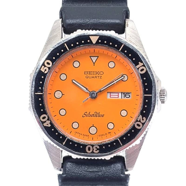 【電池交換済み】SEIKO セイコー／SilverWave シルバーウェーブ 2A23-012A レディース／クォーツ／ステンレス／シルバー・オレンジ・ブラック