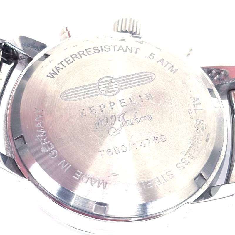 【美品・限定・電池交換済み】ZEPPELIN ツェッペリン／100周年記念モデル クロノグラフアラーム 7680／クォーツ／ステンレス／シルバー