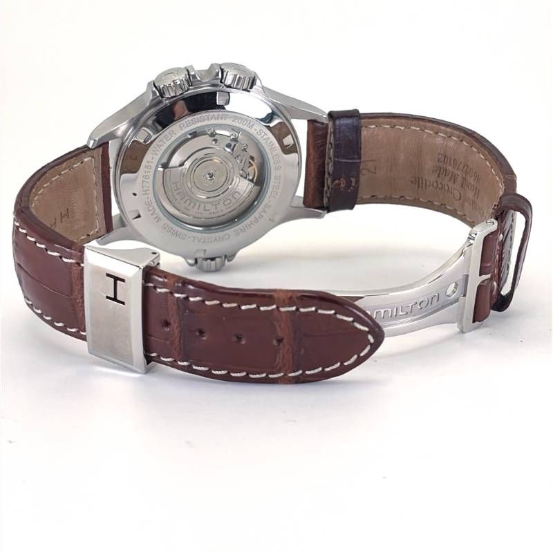 【美品・箱・取説付】Hamilton ハミルトン／カーキ ネイビー GMT  H776151／自動巻き／ステンレス・レザー／シルバー・ブラック・ブラウン