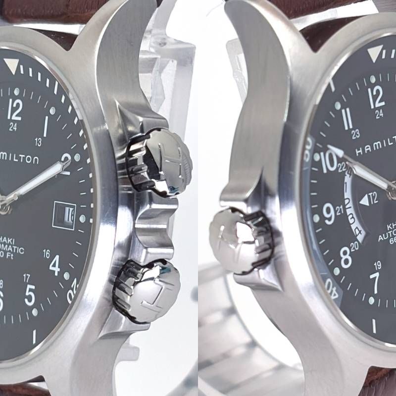 【美品・箱・取説付】Hamilton ハミルトン／カーキ ネイビー GMT  H776151／自動巻き／ステンレス・レザー／シルバー・ブラック・ブラウン