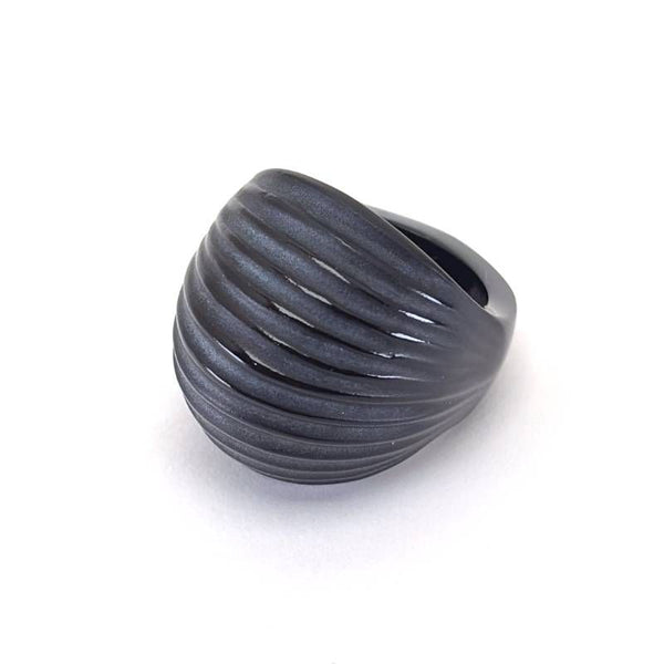 【希少・美品】Lalique ラリック／カボション リング NERITA ネリタ／9号／グラス／ブラック（艶消し・サテン仕上げ）