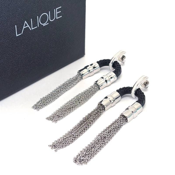 【美品・箱・保管袋付き】Lalique ラリック／1927コレクション メタルチェーンフリンジ タッセル ピアス／SV925・樹脂／シルバー・ブラック