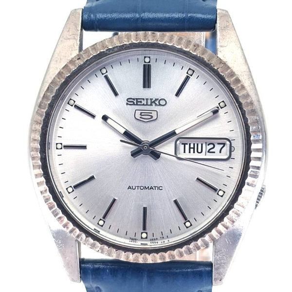 【ベルト交換】SEIKO セイコー／セイコー5 7S26-3110 フルーテッドペゼル／自動巻き／ステンレス／シルバー・ブルー