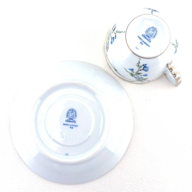 【希少・美品】HEREND ヘレンド／モーニング・グローリー デミタス カップ&ソーサー／ポーセリン／マルチカラー
