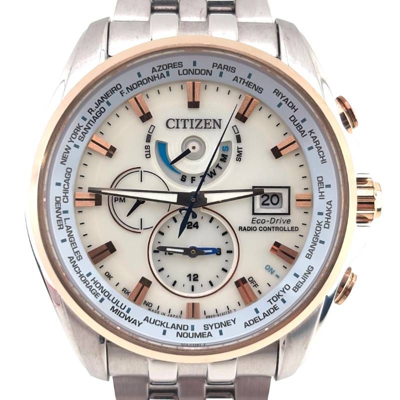 【美品・ケース・コマ・取説・工具付き】CITIZEN シチズン／アテッサ エコドライブ ダブルダイレクトフライト H820-T021701／ソーラークォーツ／ステンレス・GP・ステンレス／シルバー・ゴールド・ベージュ