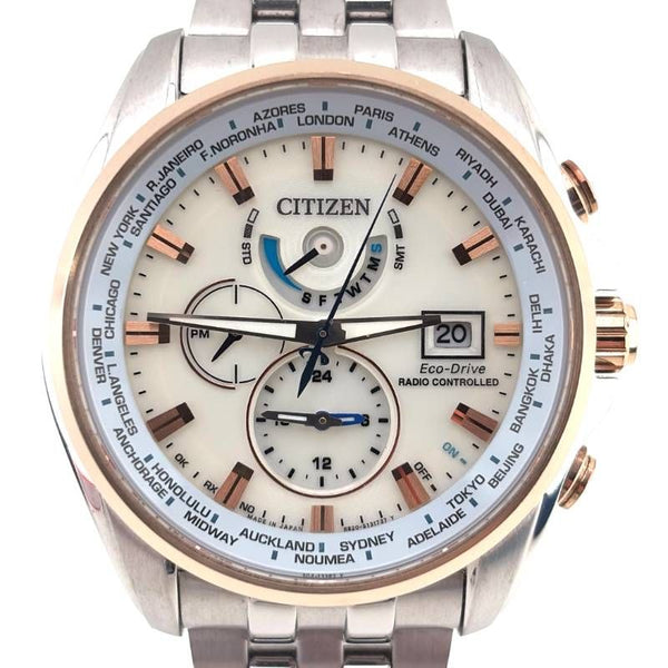 【美品・ケース・コマ・取説・工具付き】CITIZEN シチズン／アテッサ エコドライブ ダブルダイレクトフライト H820-T021701／ソーラークォーツ／ステンレス・GP・ステンレス／シルバー・ゴールド・ベージュ