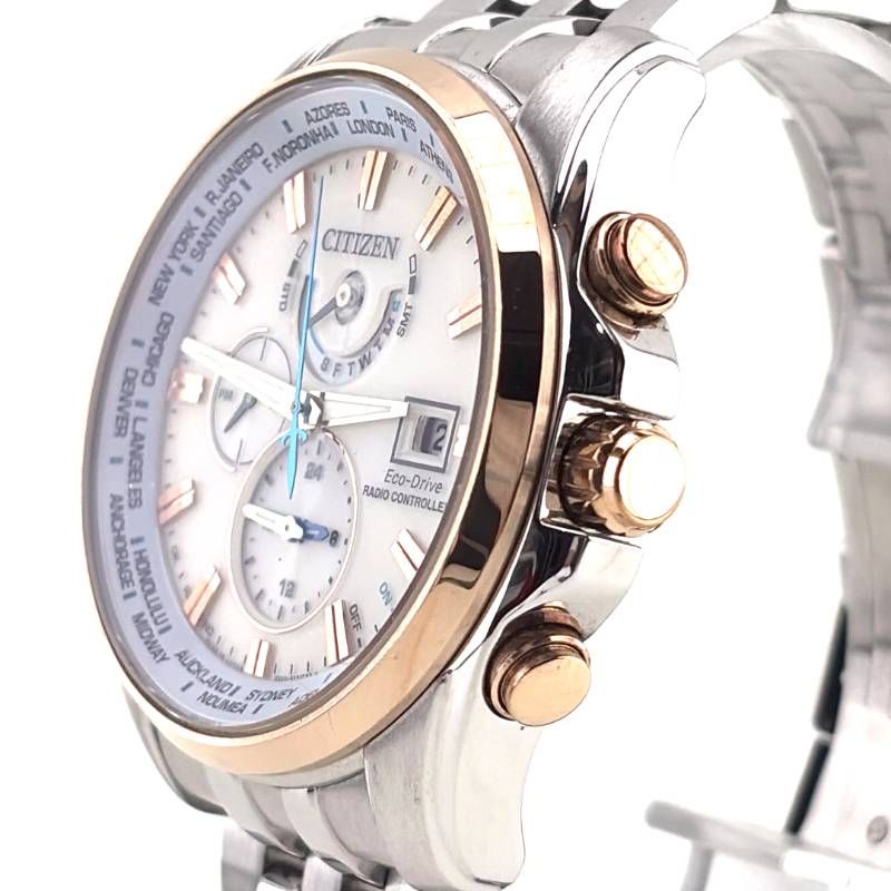 【美品・ケース・コマ・取説・工具付き】CITIZEN シチズン／アテッサ エコドライブ ダブルダイレクトフライト H820-T021701／ソーラークォーツ／ステンレス・GP・ステンレス／シルバー・ゴールド・ベージュ
