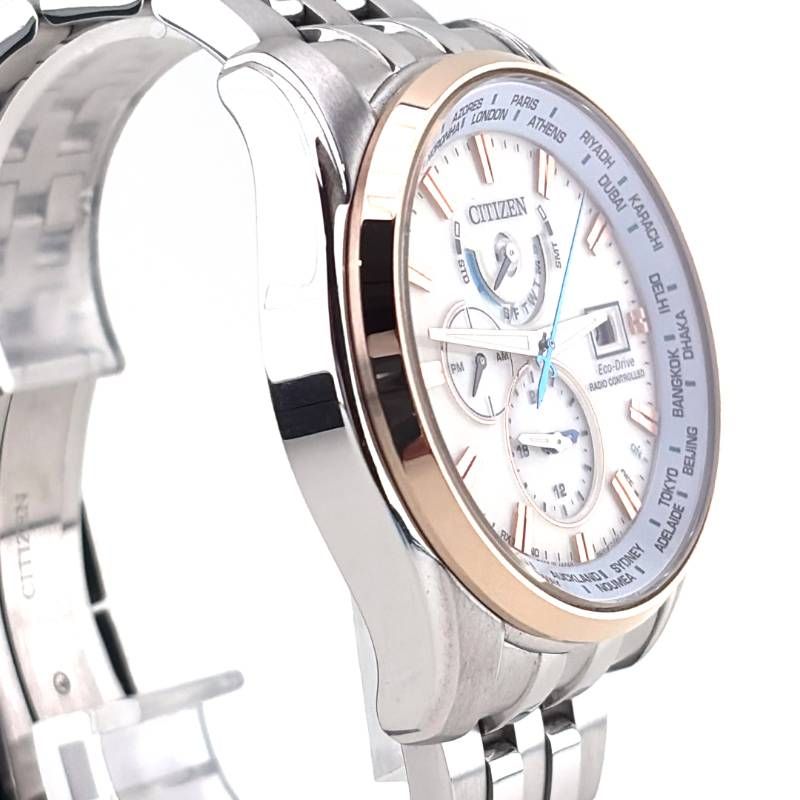 【美品・ケース・コマ・取説・工具付き】CITIZEN シチズン／アテッサ エコドライブ ダブルダイレクトフライト H820-T021701／ソーラークォーツ／ステンレス・GP・ステンレス／シルバー・ゴールド・ベージュ