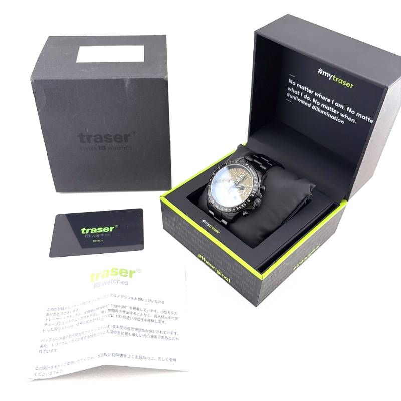 【美品・ケース・ギャラ・取説付き】traser トレーサー／P67 Officer Pro Chrono オフィサー プロ クロノ ミリタリー 109181／クォーツ／ステンレス／ブラック・ダークグリーン