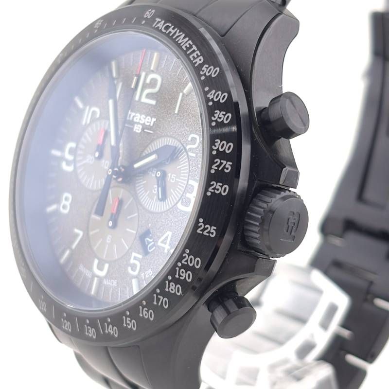 【美品・ケース・ギャラ・取説付き】traser トレーサー／P67 Officer Pro Chrono オフィサー プロ クロノ ミリタリー 109181／クォーツ／ステンレス／ブラック・ダークグリーン