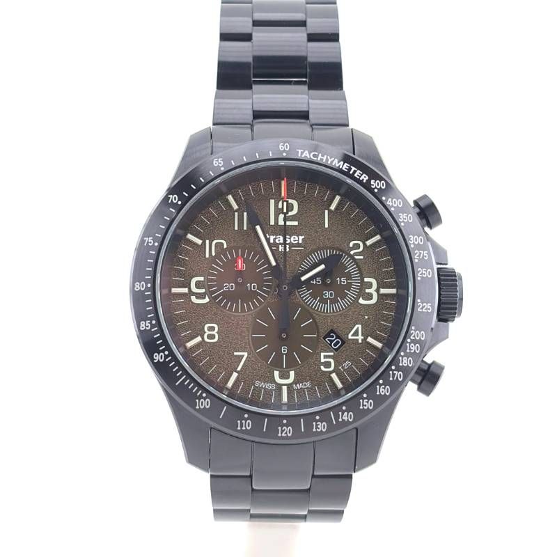 【美品・ケース・ギャラ・取説付き】traser トレーサー／P67 Officer Pro Chrono オフィサー プロ クロノ ミリタリー 109181／クォーツ／ステンレス／ブラック・ダークグリーン