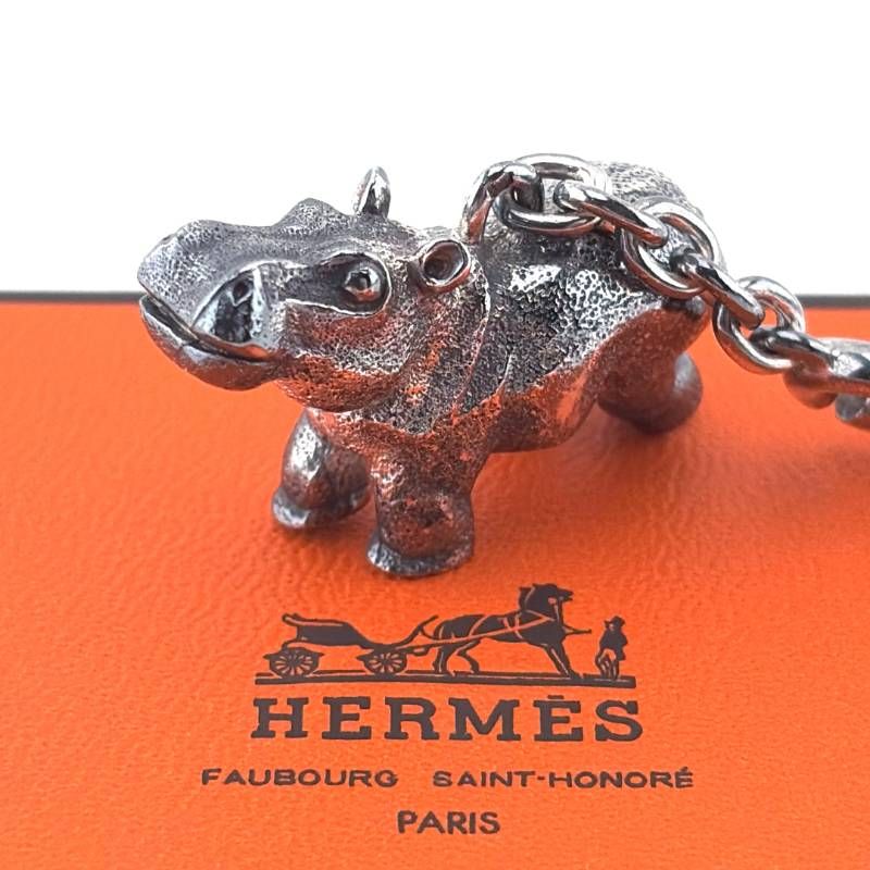 【希少・美品・箱付き】HERMES エルメス／ヒポポタマス カバ キーチェーン チャーム／SV925／シルバー