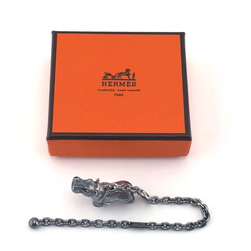 【希少・美品・箱付き】HERMES エルメス／ヒポポタマス カバ キーチェーン チャーム／SV925／シルバー