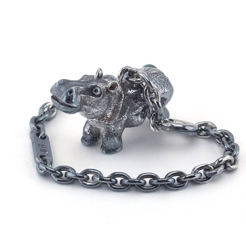【希少・美品・箱付き】HERMES エルメス／ヒポポタマス カバ キーチェーン チャーム／SV925／シルバー