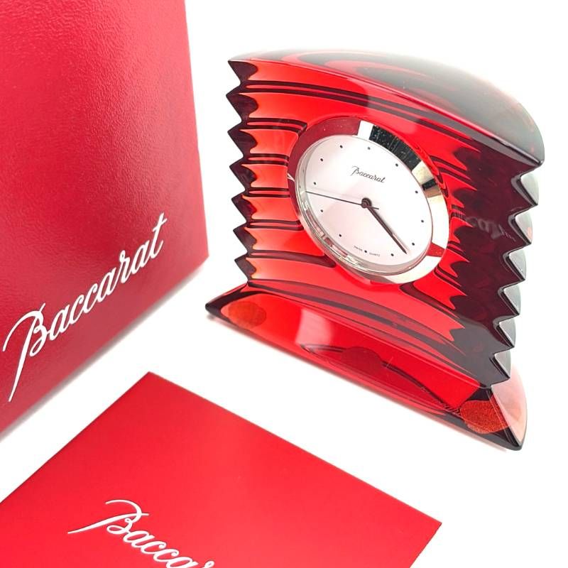 【美品・電池交換済・箱付き】BACCARAT バカラ／ラランド クロック 置き時計／クリスタルグラス／レッド・シルバー・ホワイト／BC682