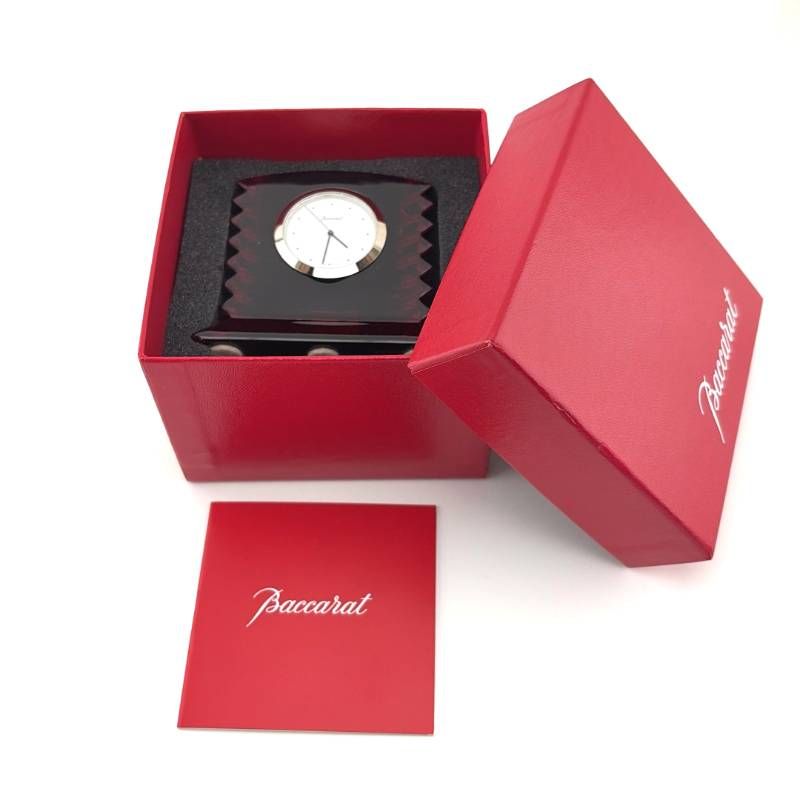 【美品・電池交換済・箱付き】BACCARAT バカラ／ラランド クロック 置き時計／クリスタルグラス／レッド・シルバー・ホワイト／BC682