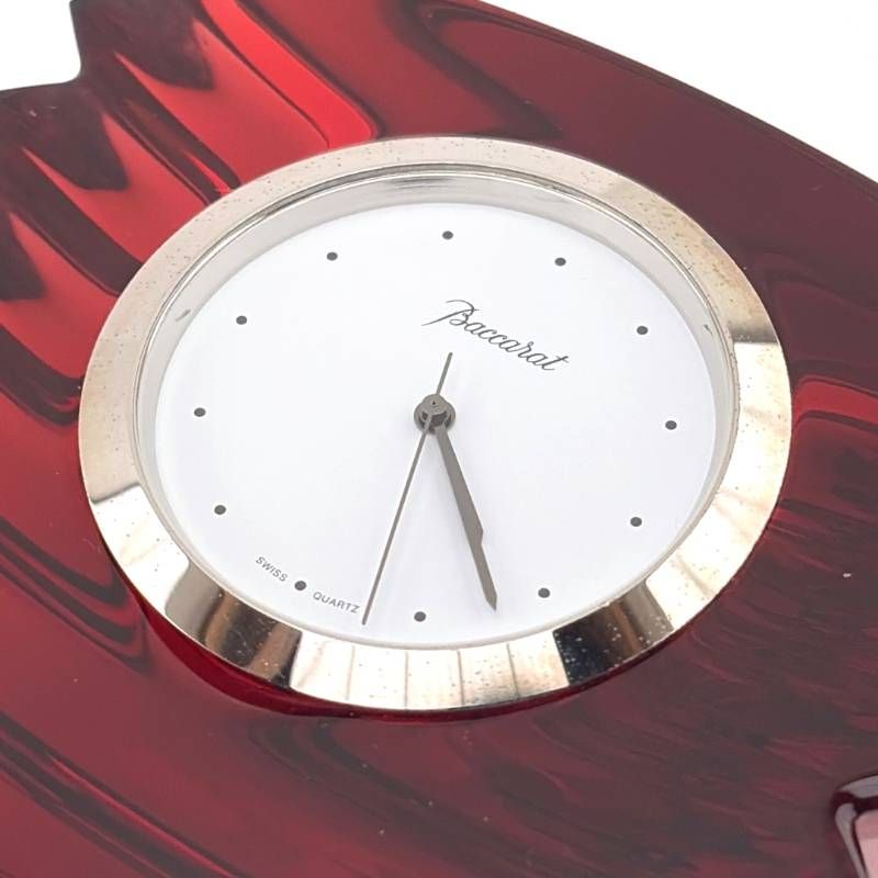 【美品・電池交換済・箱付き】BACCARAT バカラ／ラランド クロック 置き時計／クリスタルグラス／レッド・シルバー・ホワイト／BC682