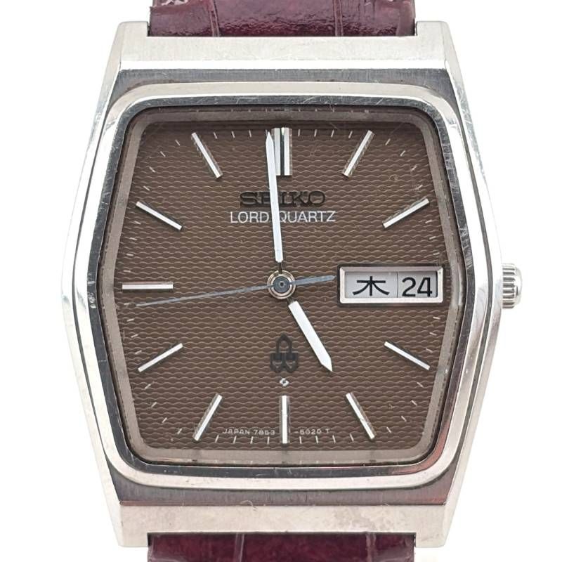 【電池交換済・ヴィンテージ・ベルト交換】SEIKO セイコー／ロードクオーツ 7853-5020／クォーツ／ステンレス・フェイクレザー／シルバー・ゴールド・ワインレッド