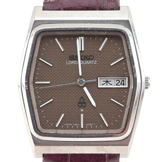 【電池交換済・ヴィンテージ・ベルト交換】SEIKO セイコー／ロードクオーツ 7853-5020／クォーツ／ステンレス・フェイクレザー／シルバー・ゴールド・ワインレッド