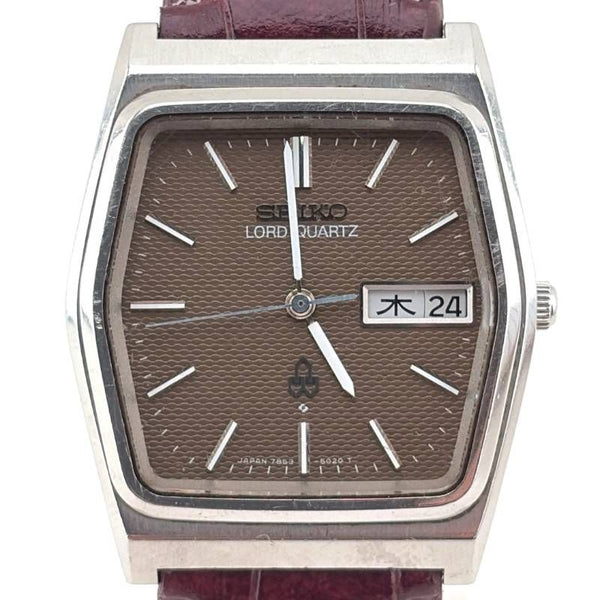 【電池交換済・ヴィンテージ・ベルト交換】SEIKO セイコー／ロードクオーツ 7853-5020／クォーツ／ステンレス・フェイクレザー／シルバー・ゴールド・ワインレッド