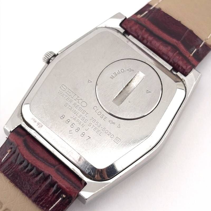 【電池交換済・ヴィンテージ・ベルト交換】SEIKO セイコー／ロードクオーツ 7853-5020／クォーツ／ステンレス・フェイクレザー／シルバー・ゴールド・ワインレッド