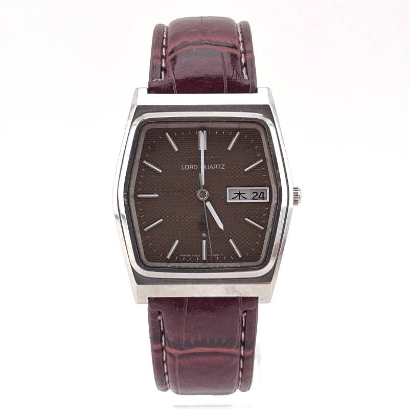 【電池交換済・ヴィンテージ・ベルト交換】SEIKO セイコー／ロードクオーツ 7853-5020／クォーツ／ステンレス・フェイクレザー／シルバー・ゴールド・ワインレッド