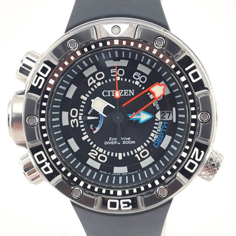 【美品】CITIZEN シチズン／エコドライブ プロマスターアクアランド J250-S092183／ソーラークォーツ／ステンレス・ラバー／シルバー・ブラック