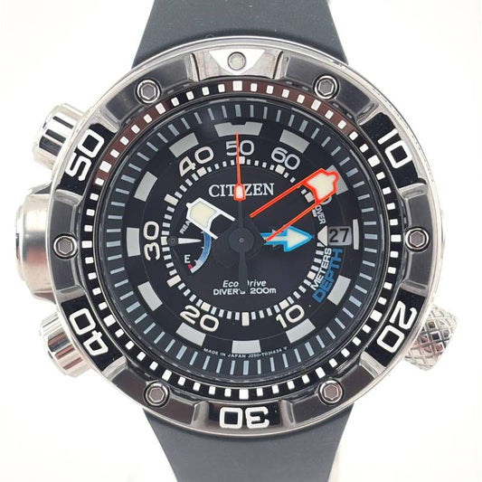 【美品】CITIZEN シチズン／エコドライブ プロマスターアクアランド J250-S092183／ソーラークォーツ／ステンレス・ラバー／シルバー・ブラック