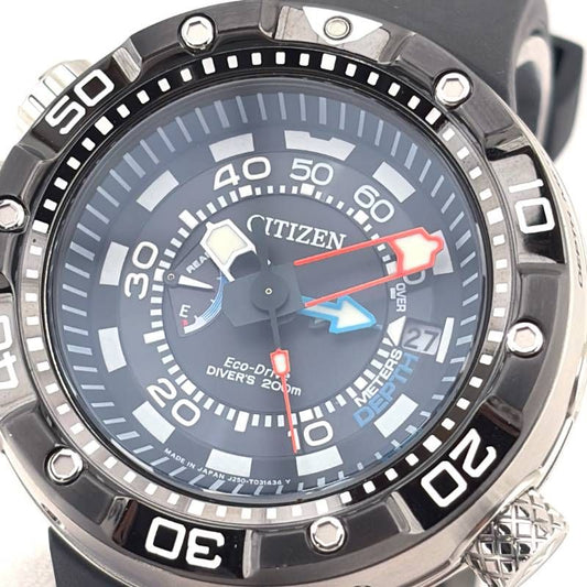 【美品】CITIZEN シチズン／エコドライブ プロマスターアクアランド J250-S092183／ソーラークォーツ／ステンレス・ラバー／シルバー・ブラック