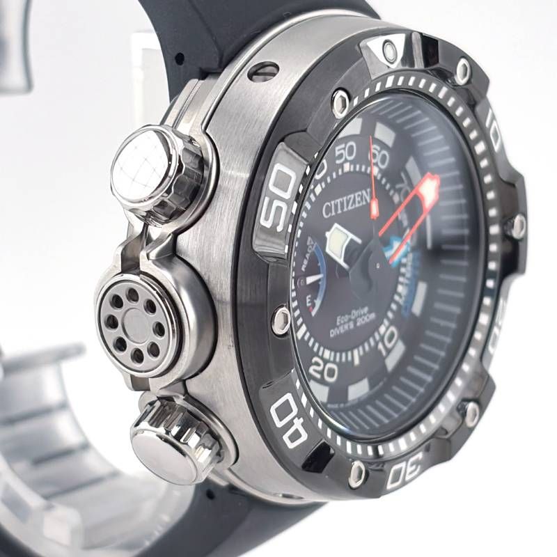 【美品】CITIZEN シチズン／エコドライブ プロマスターアクアランド J250-S092183／ソーラークォーツ／ステンレス・ラバー／シルバー・ブラック