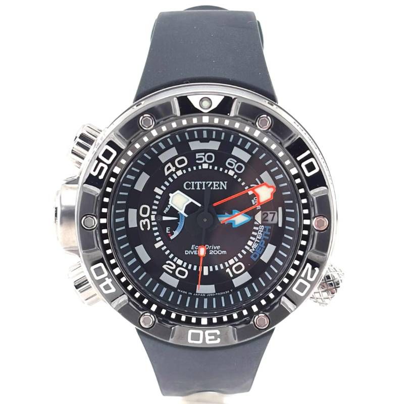 【美品】CITIZEN シチズン／エコドライブ プロマスターアクアランド J250-S092183／ソーラークォーツ／ステンレス・ラバー／シルバー・ブラック