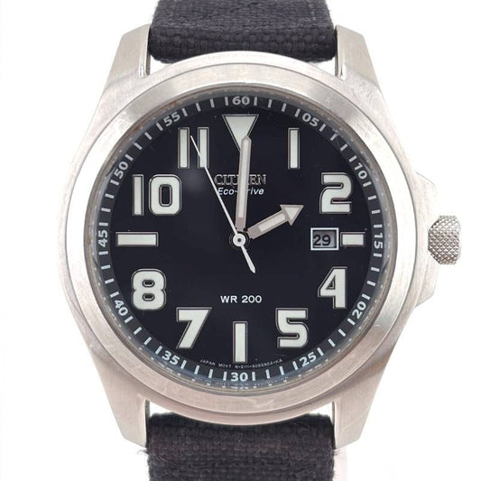 【希少】CITIZEN シチズン／エコドライブ ミリタリー BM6400-18E／ソーラークォーツ／ステンレス・キャンバス／シルバー・ブラック