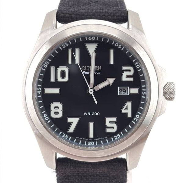 【希少】CITIZEN シチズン／エコドライブ ミリタリー BM6400-18E／ソーラークォーツ／ステンレス・キャンバス／シルバー・ブラック