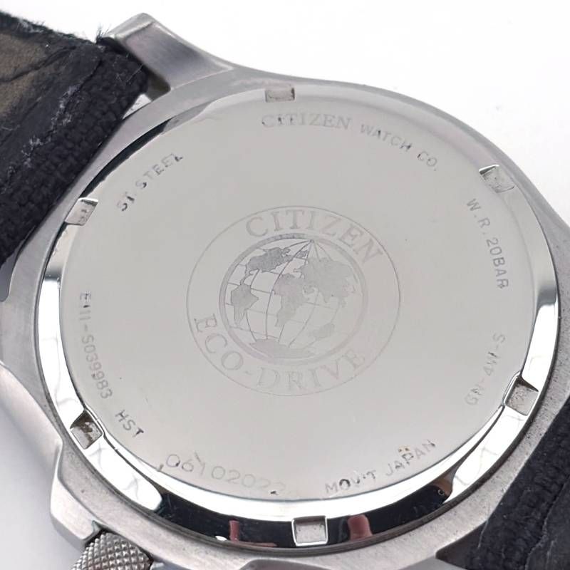 【希少】CITIZEN シチズン／エコドライブ ミリタリー BM6400-18E／ソーラークォーツ／ステンレス・キャンバス／シルバー・ブラック