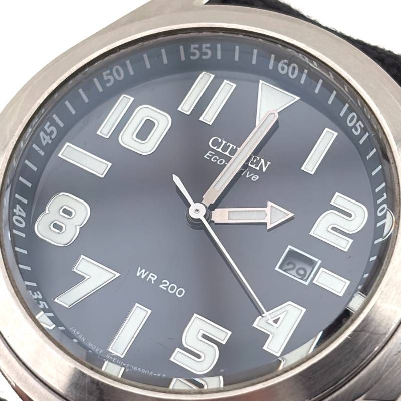 【希少】CITIZEN シチズン／エコドライブ ミリタリー BM6400-18E／ソーラークォーツ／ステンレス・キャンバス／シルバー・ブラック