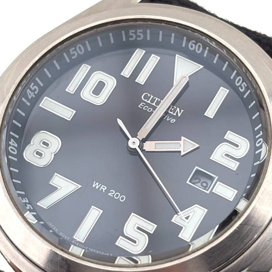 【希少】CITIZEN シチズン／エコドライブ ミリタリー BM6400-18E／ソーラークォーツ／ステンレス・キャンバス／シルバー・ブラック