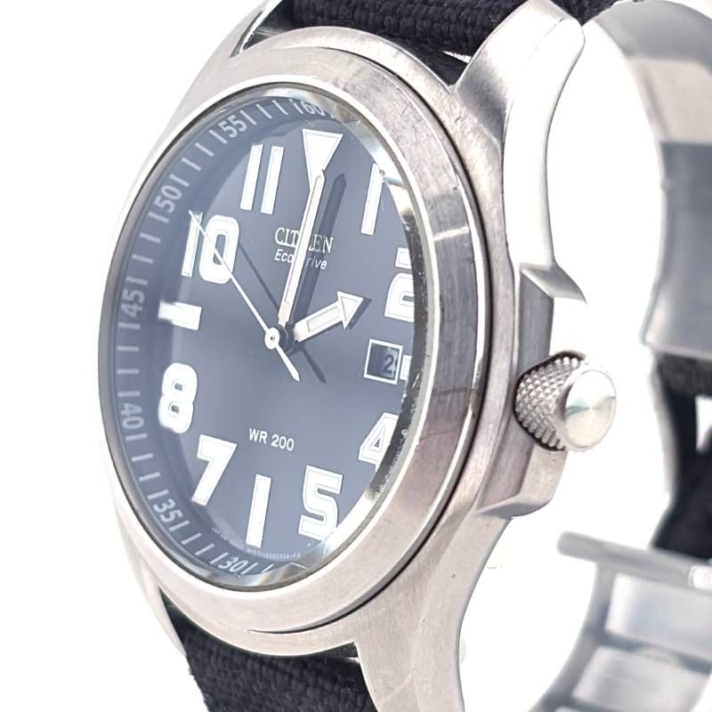 【希少】CITIZEN シチズン／エコドライブ ミリタリー BM6400-18E／ソーラークォーツ／ステンレス・キャンバス／シルバー・ブラック
