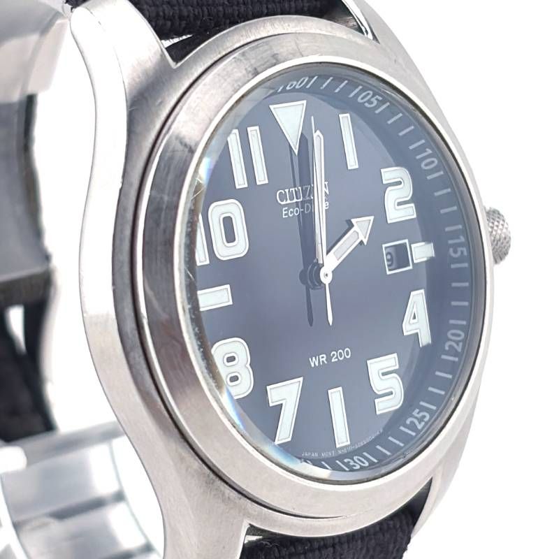 【希少】CITIZEN シチズン／エコドライブ ミリタリー BM6400-18E／ソーラークォーツ／ステンレス・キャンバス／シルバー・ブラック
