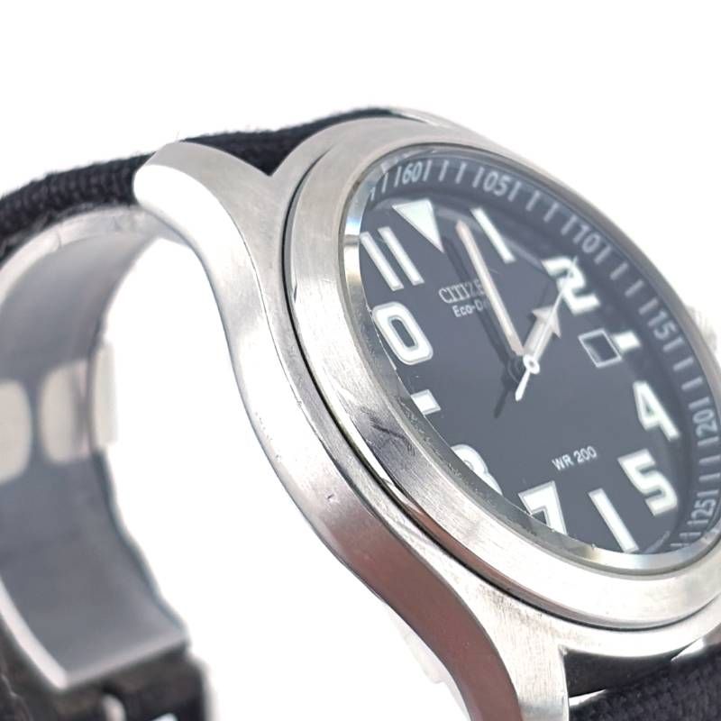 【希少】CITIZEN シチズン／エコドライブ ミリタリー BM6400-18E／ソーラークォーツ／ステンレス・キャンバス／シルバー・ブラック