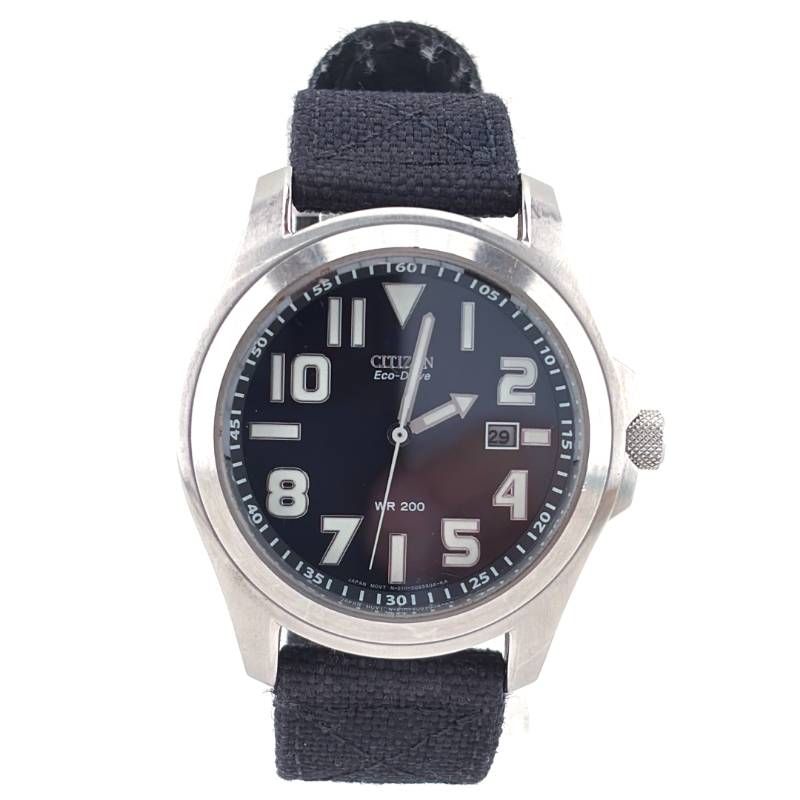 【希少】CITIZEN シチズン／エコドライブ ミリタリー BM6400-18E／ソーラークォーツ／ステンレス・キャンバス／シルバー・ブラック