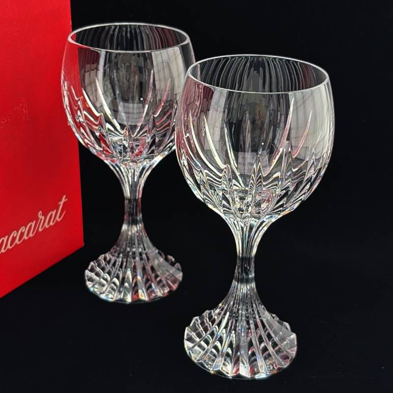 【美品・箱付き】BACCARAT バカラ／マッセナ ペア ワイングラス／クリスタルグラス／クリア／BC683