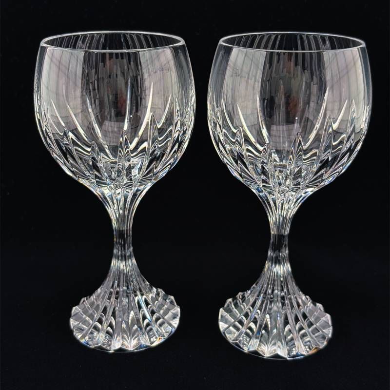 【美品・箱付き】BACCARAT バカラ／マッセナ ペア ワイングラス／クリスタルグラス／クリア／BC683