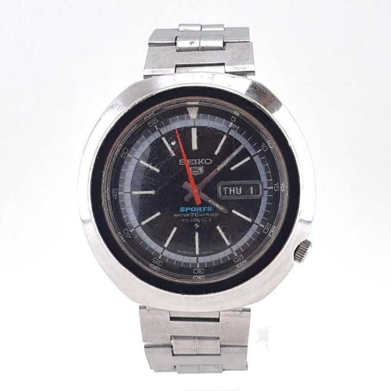 【希少・ヴィンテージ・訳あり】SEIKO セイコー／セイコー5 UFOケース 6106-6430／自動巻き／ステンレス／シルバー・ブラック