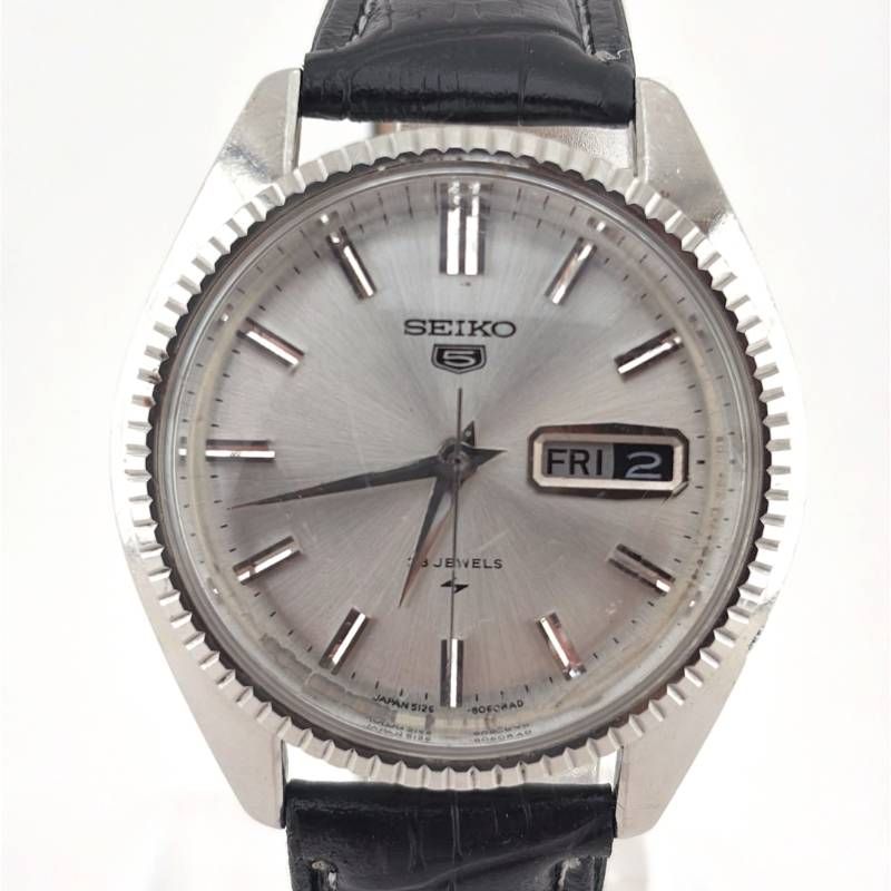 【希少・ヴィンテージ・ベルト交換】SEIKO セイコー／セイコー5 フルーテッドベゼル 5126-8050／自動巻き／ステンレス・フェイクレザー／シルバー・ブラック