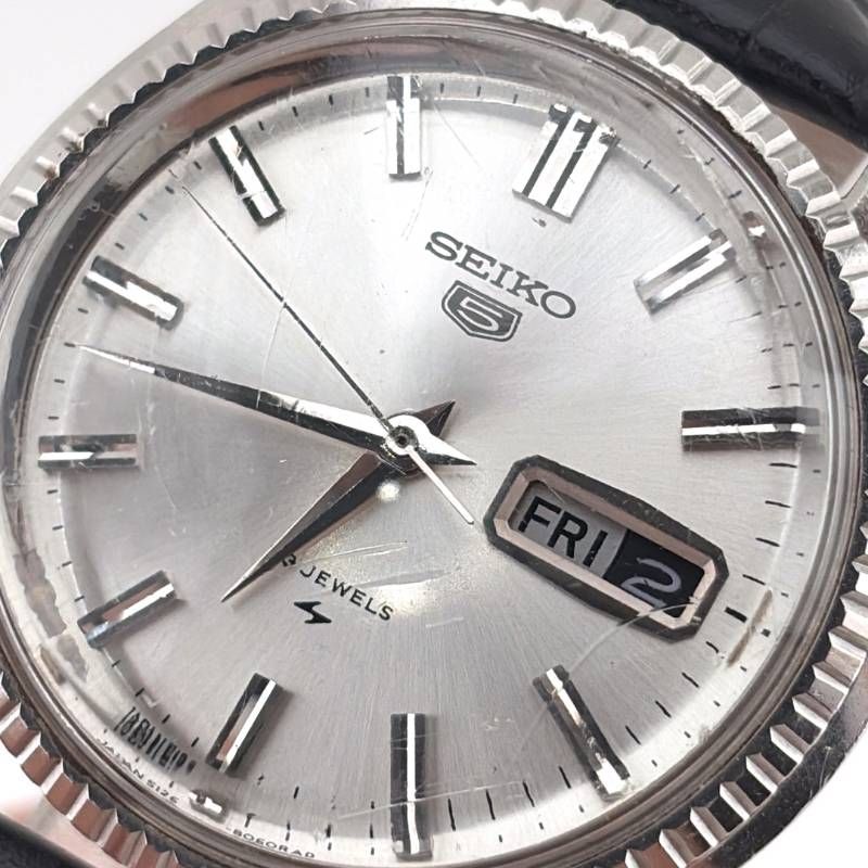 【希少・ヴィンテージ・ベルト交換】SEIKO セイコー／セイコー5 フルーテッドベゼル 5126-8050／自動巻き／ステンレス・フェイクレザー／シルバー・ブラック