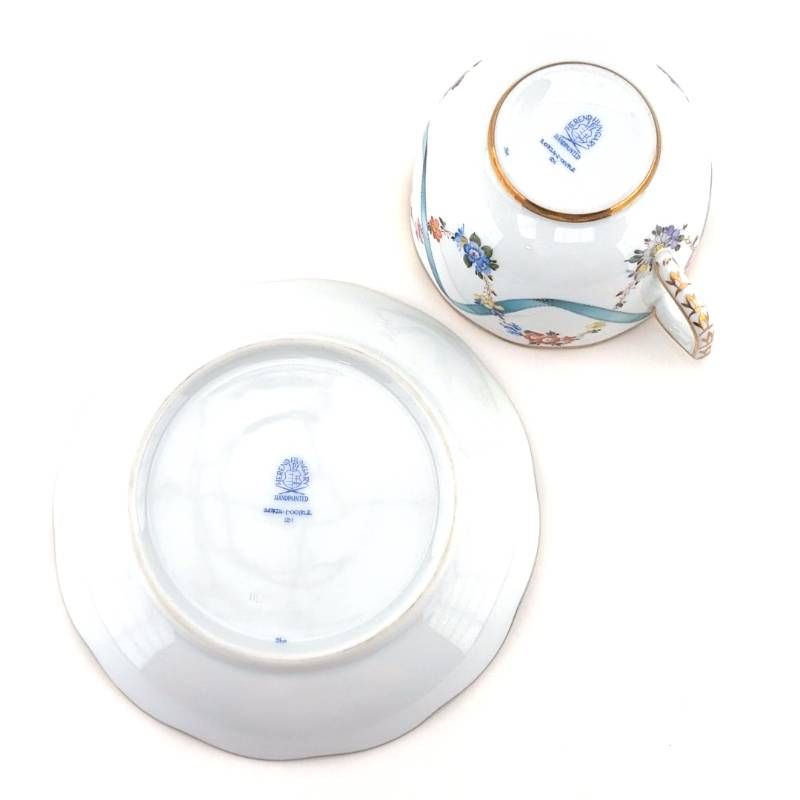 【美品・箱付き】HEREND ヘレンド／フラワーリボン カップ＆ソーサー／ポーセリン／マルチカラー