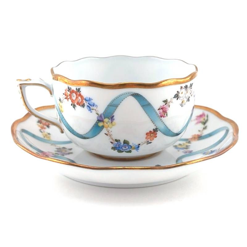 【美品・箱付き】HEREND ヘレンド／フラワーリボン カップ＆ソーサー／ポーセリン／マルチカラー