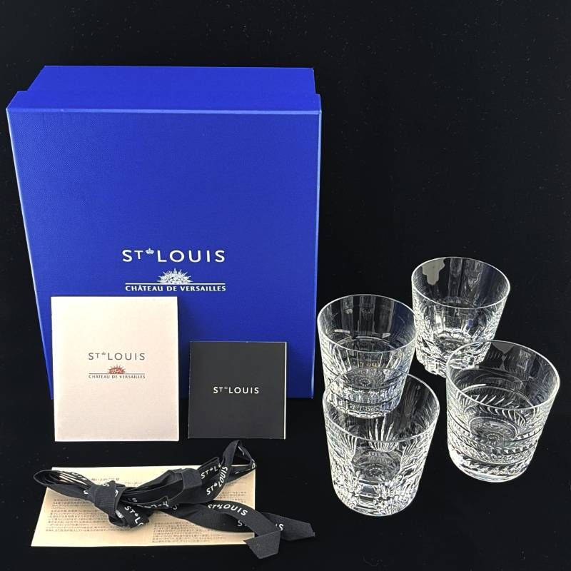 【美品・箱・リボン付き】SAINT-LOUIS サンルイ／キングスホールセット タンブラー4種／クリスタルグラス／クリア